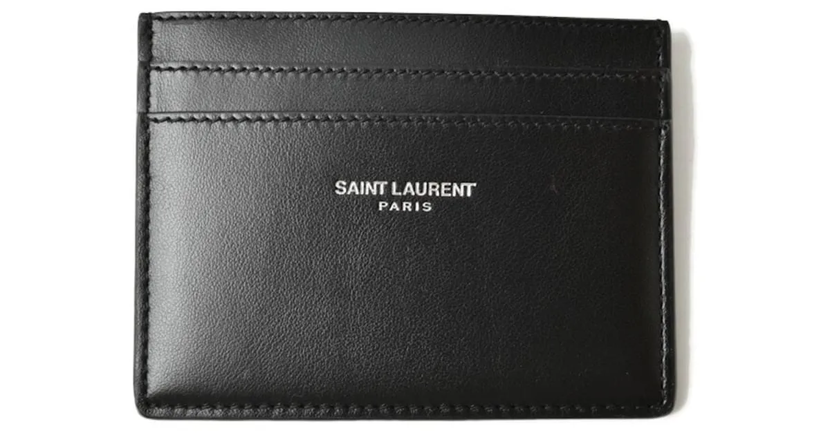 Estuche de cuero para tarjetas Saint Laurent Negro Roja 