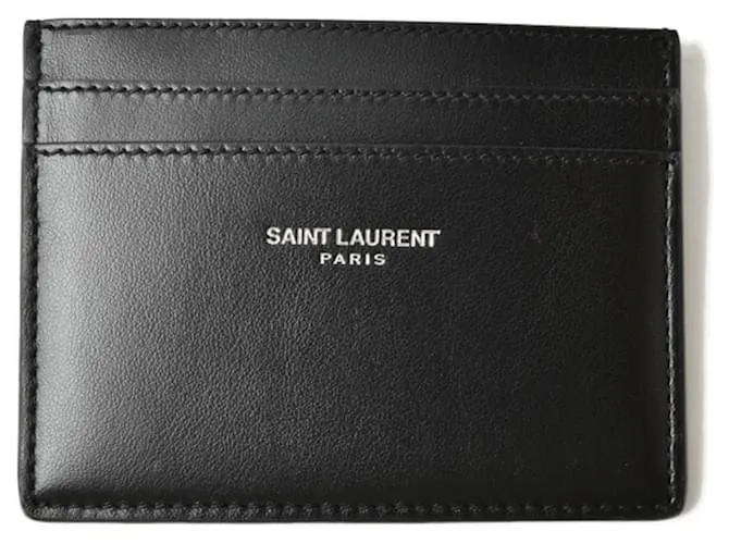 Estuche de cuero para tarjetas Saint Laurent Negro Roja 