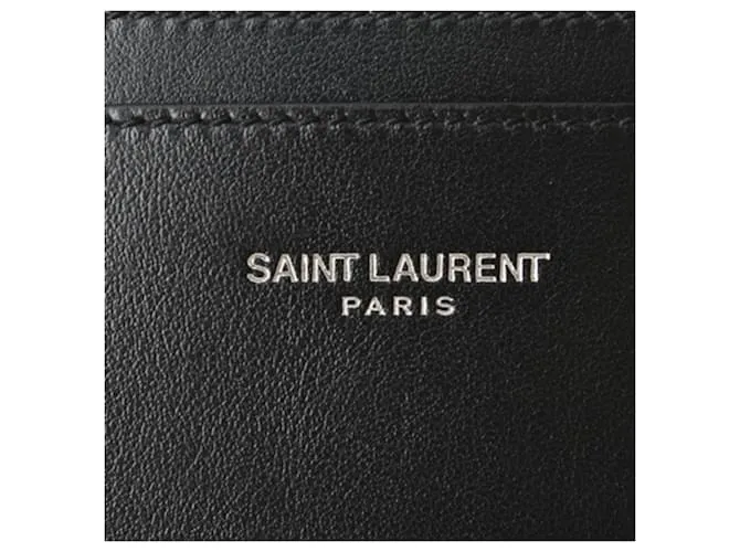 Estuche de cuero para tarjetas Saint Laurent Negro Roja 