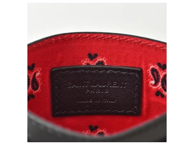 Estuche de cuero para tarjetas Saint Laurent Negro Roja 