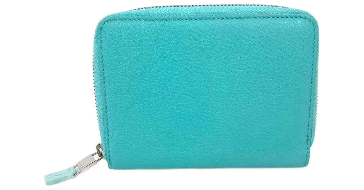 Estuche de tarjetas de visita de cuero azul Tiffany & Co. 