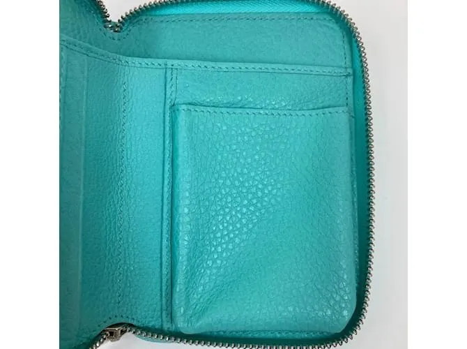 Estuche de tarjetas de visita de cuero azul Tiffany & Co. 