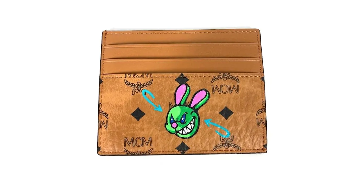 Estuche de tarjetas de visita de cuero marrón MCM Castaño 