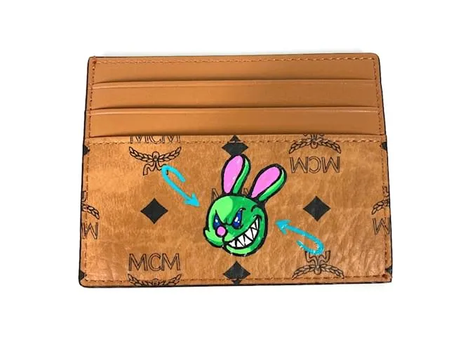 Estuche de tarjetas de visita de cuero marrón MCM Castaño 
