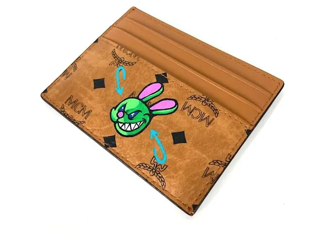 Estuche de tarjetas de visita de cuero marrón MCM Castaño 