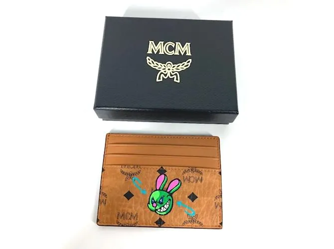 Estuche de tarjetas de visita de cuero marrón MCM Castaño 
