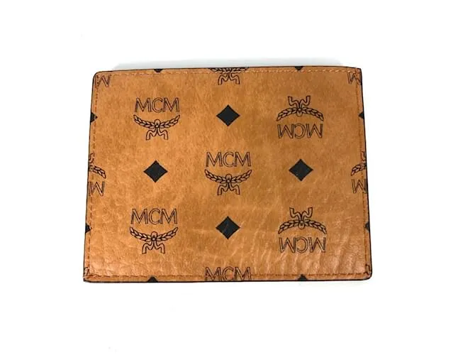 Estuche de tarjetas de visita de cuero marrón MCM Castaño 