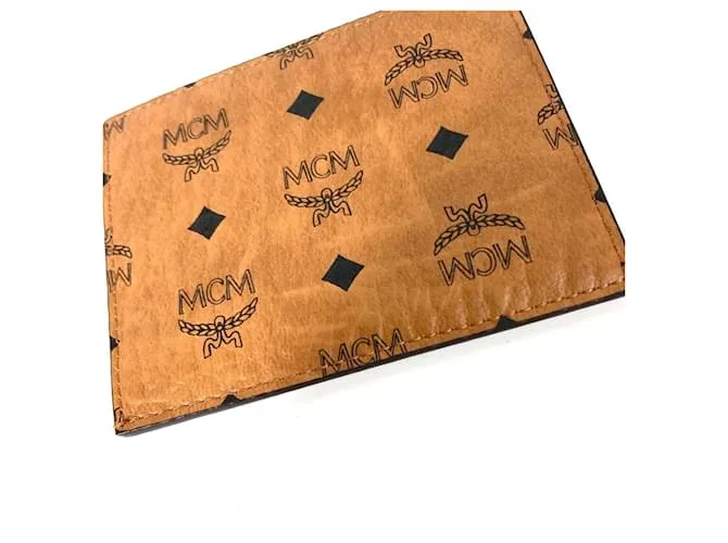 Estuche de tarjetas de visita de cuero marrón MCM Castaño 
