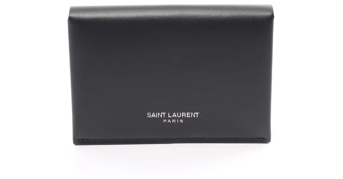 Estuche de tarjetas de visita de cuero negro Yves Saint Laurent 