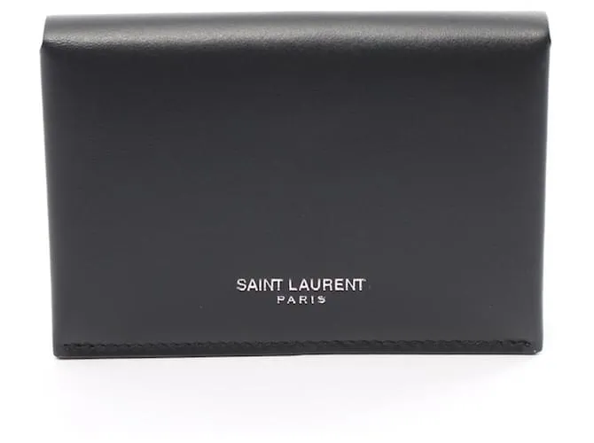 Estuche de tarjetas de visita de cuero negro Yves Saint Laurent 