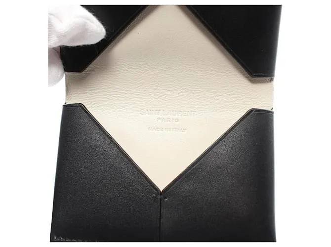 Estuche de tarjetas de visita de cuero negro Yves Saint Laurent 