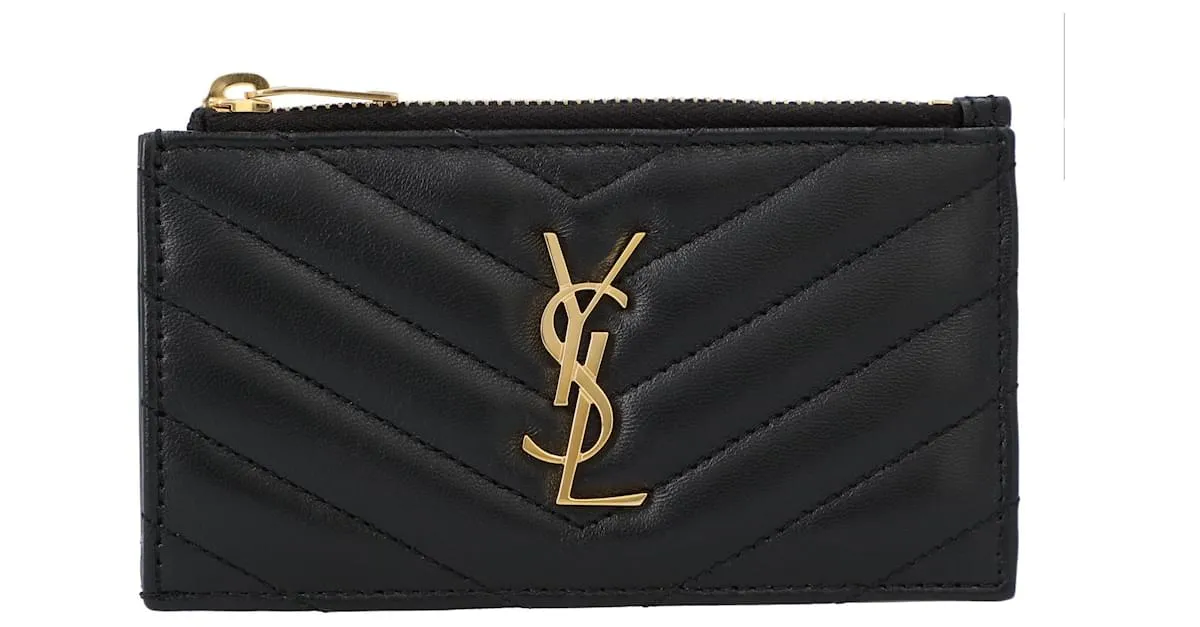 Estuche para tarjetas Saint Laurent Cassandre Matelassé Fragments en piel de cordero negro 