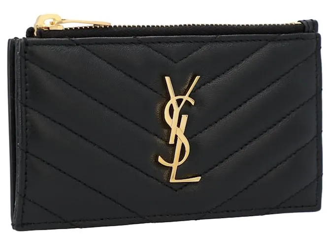 Estuche para tarjetas Saint Laurent Cassandre Matelassé Fragments en piel de cordero negro 
