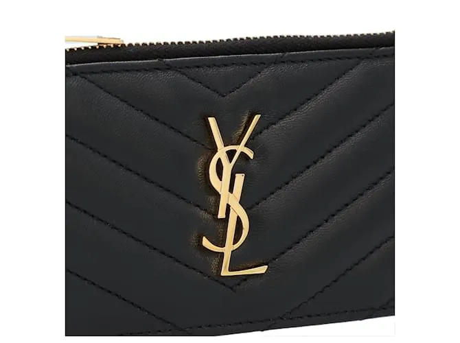 Estuche para tarjetas Saint Laurent Cassandre Matelassé Fragments en piel de cordero negro 