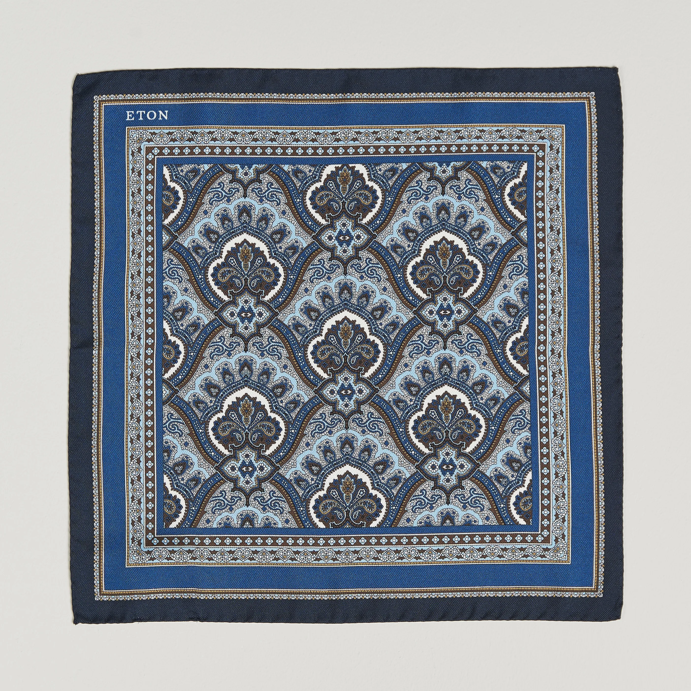 Eton Silk Paisley Print Pocket Square Blue