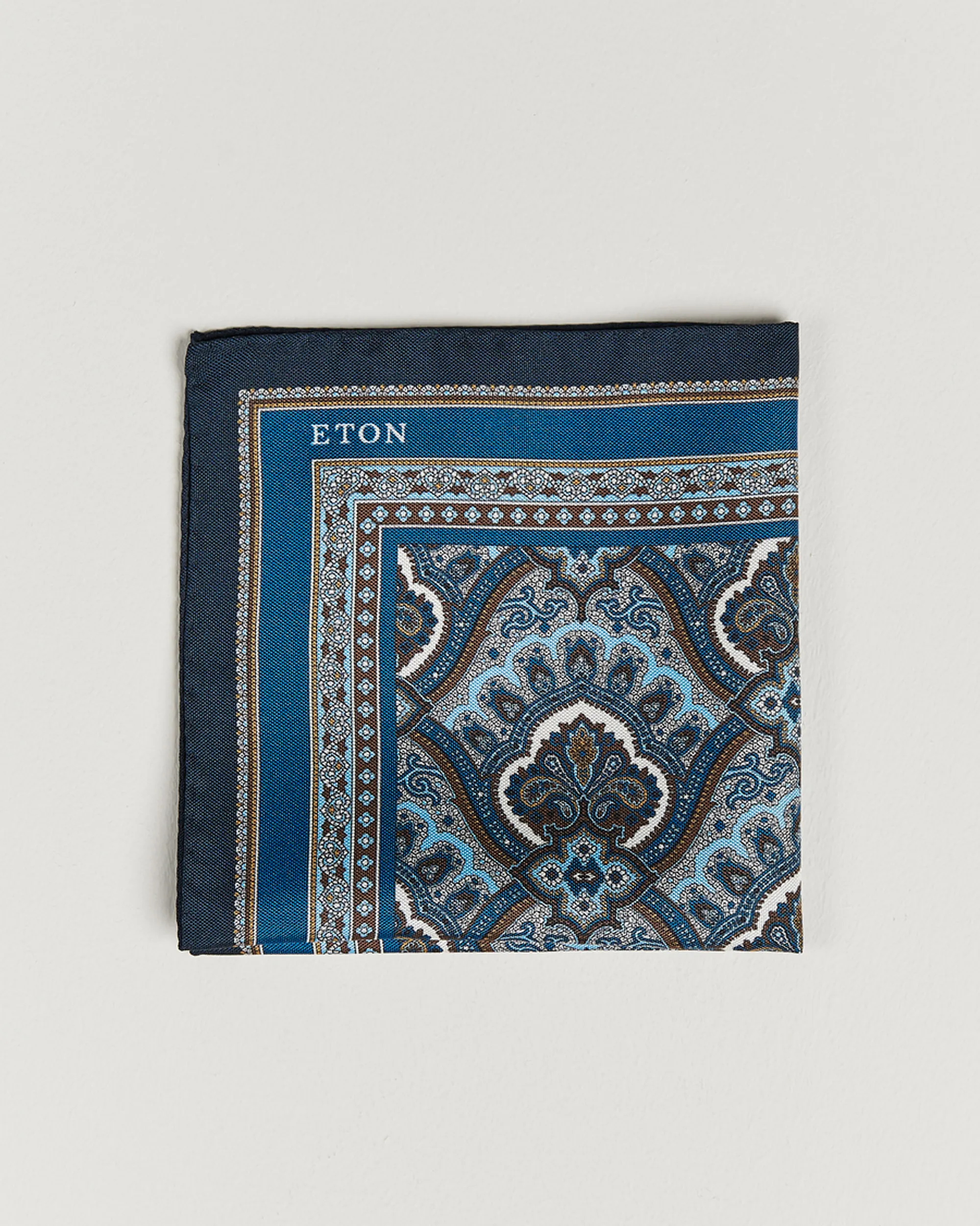 Eton Silk Paisley Print Pocket Square Blue