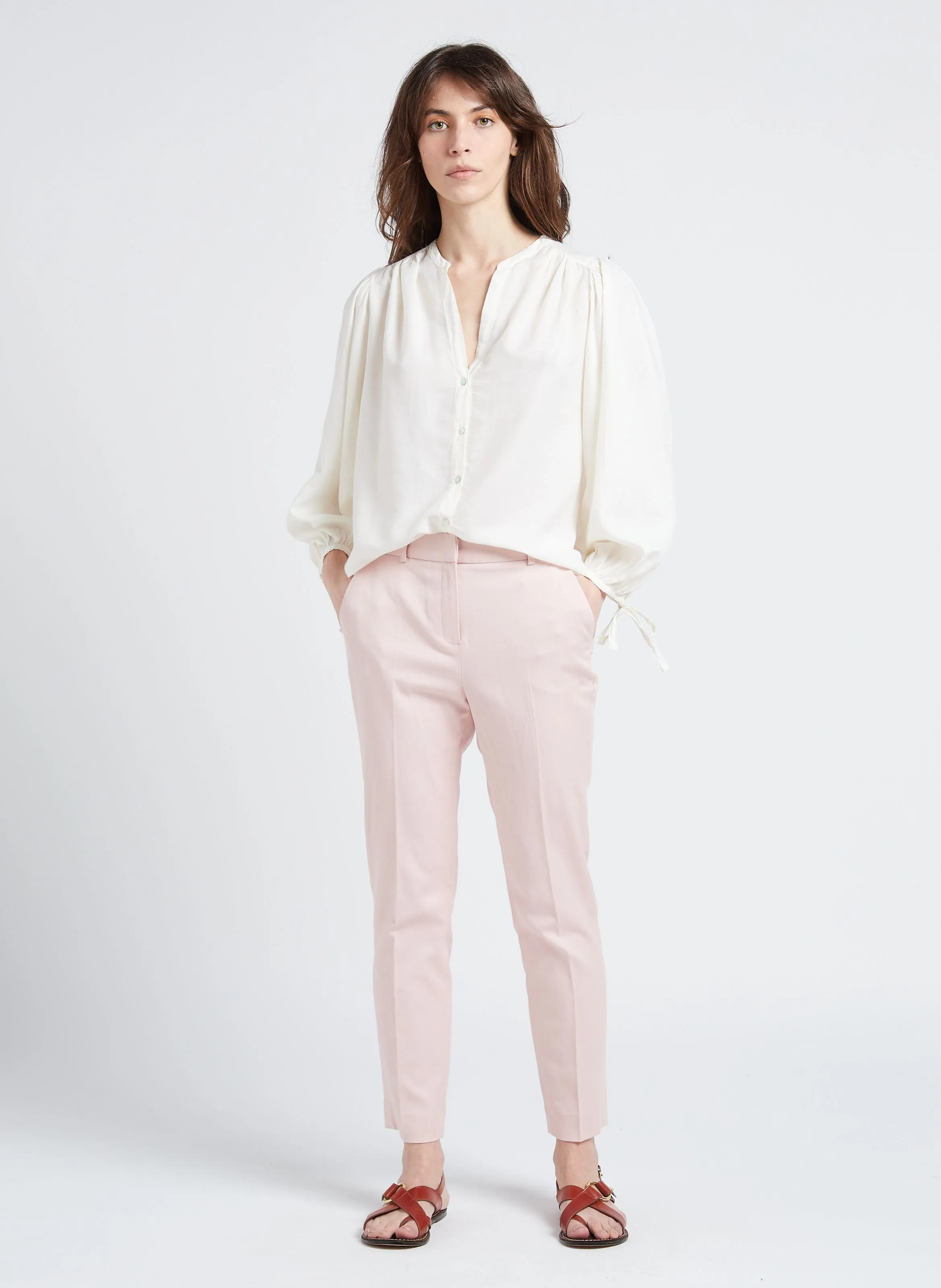 FELIX  PANTALóN RECTO DE MEZCLA DE LINO Y ALGODóN EN ROSA