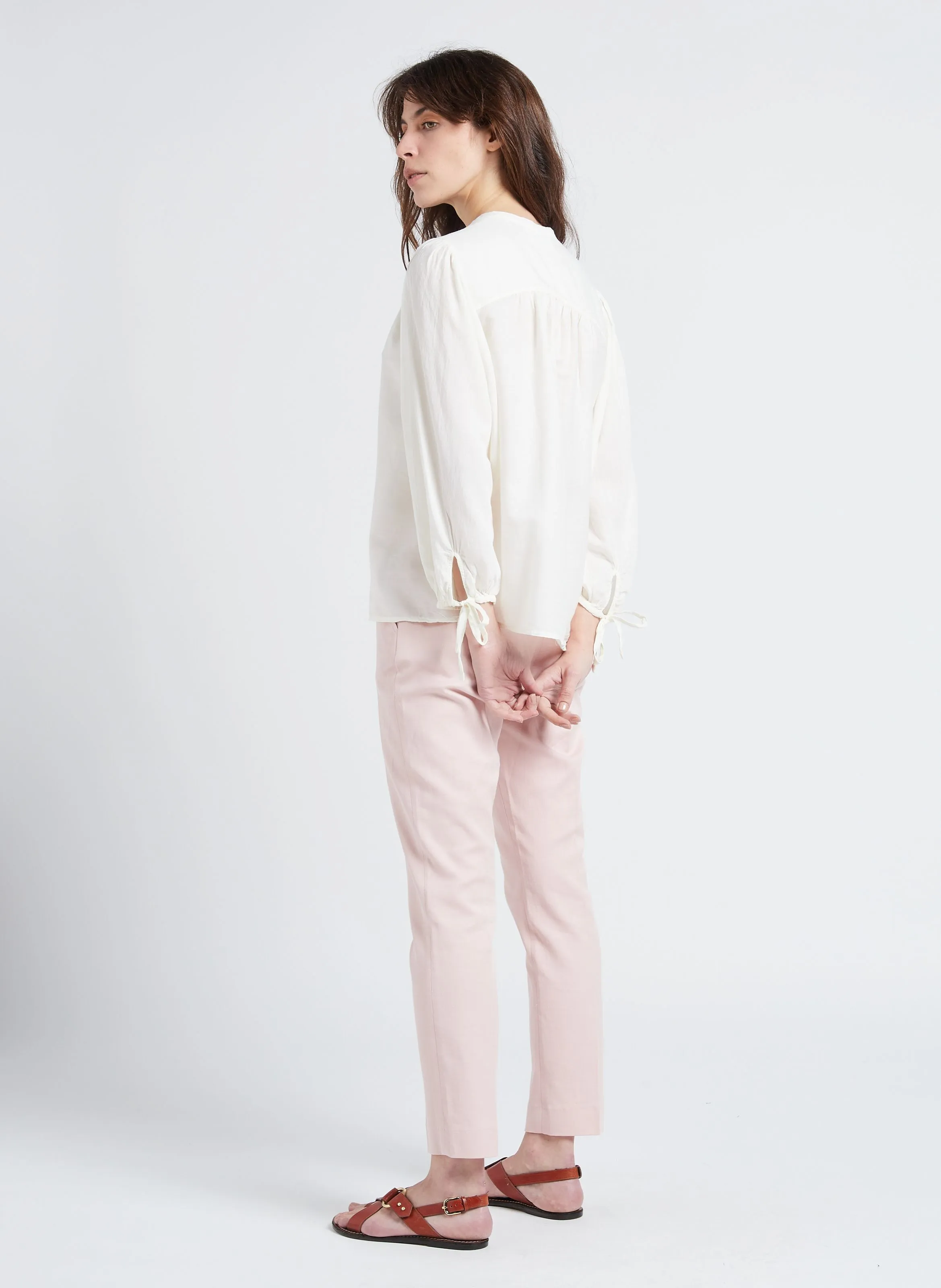 FELIX  PANTALóN RECTO DE MEZCLA DE LINO Y ALGODóN EN ROSA
