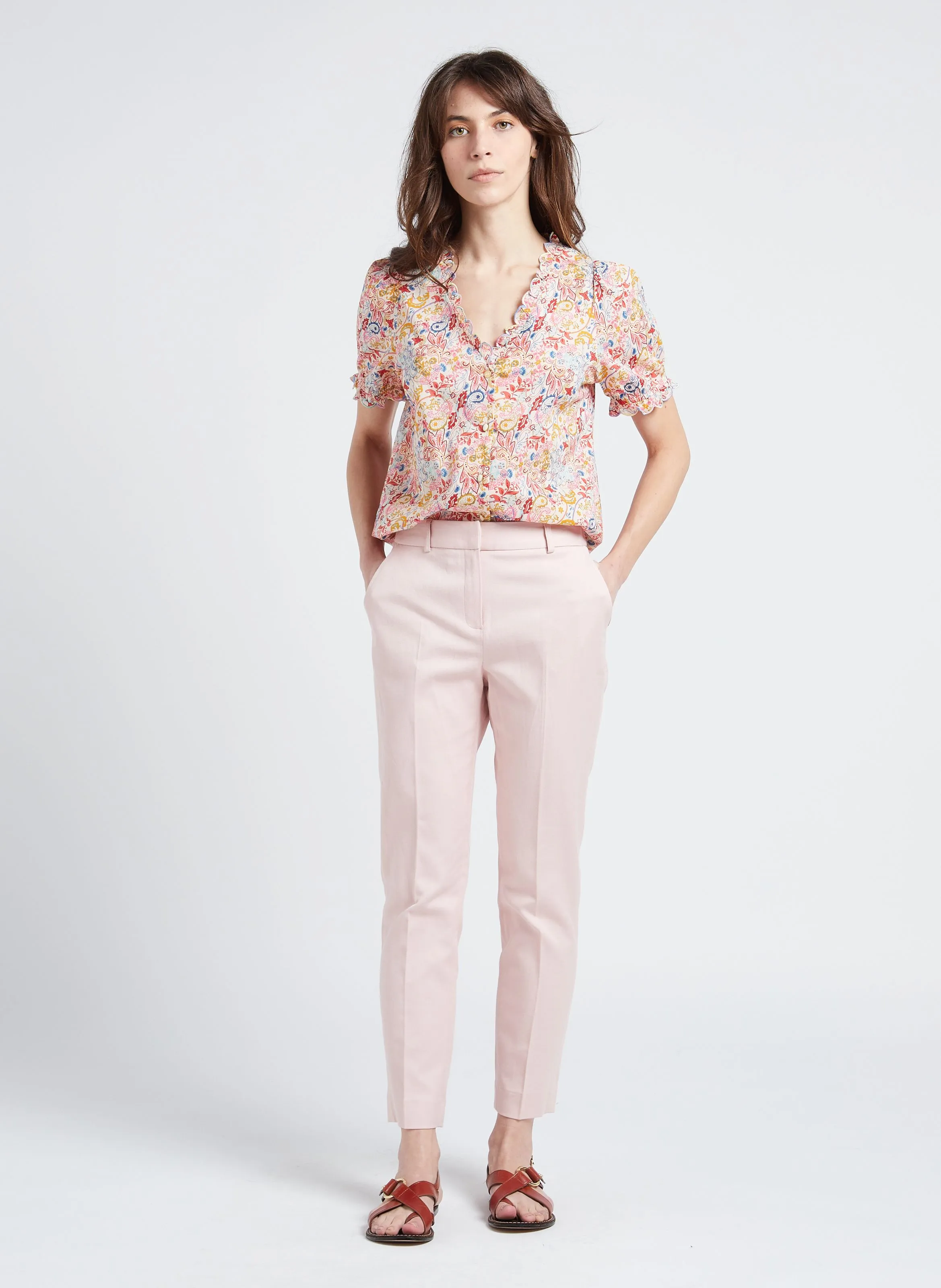 FELIX  PANTALóN RECTO DE MEZCLA DE LINO Y ALGODóN EN ROSA