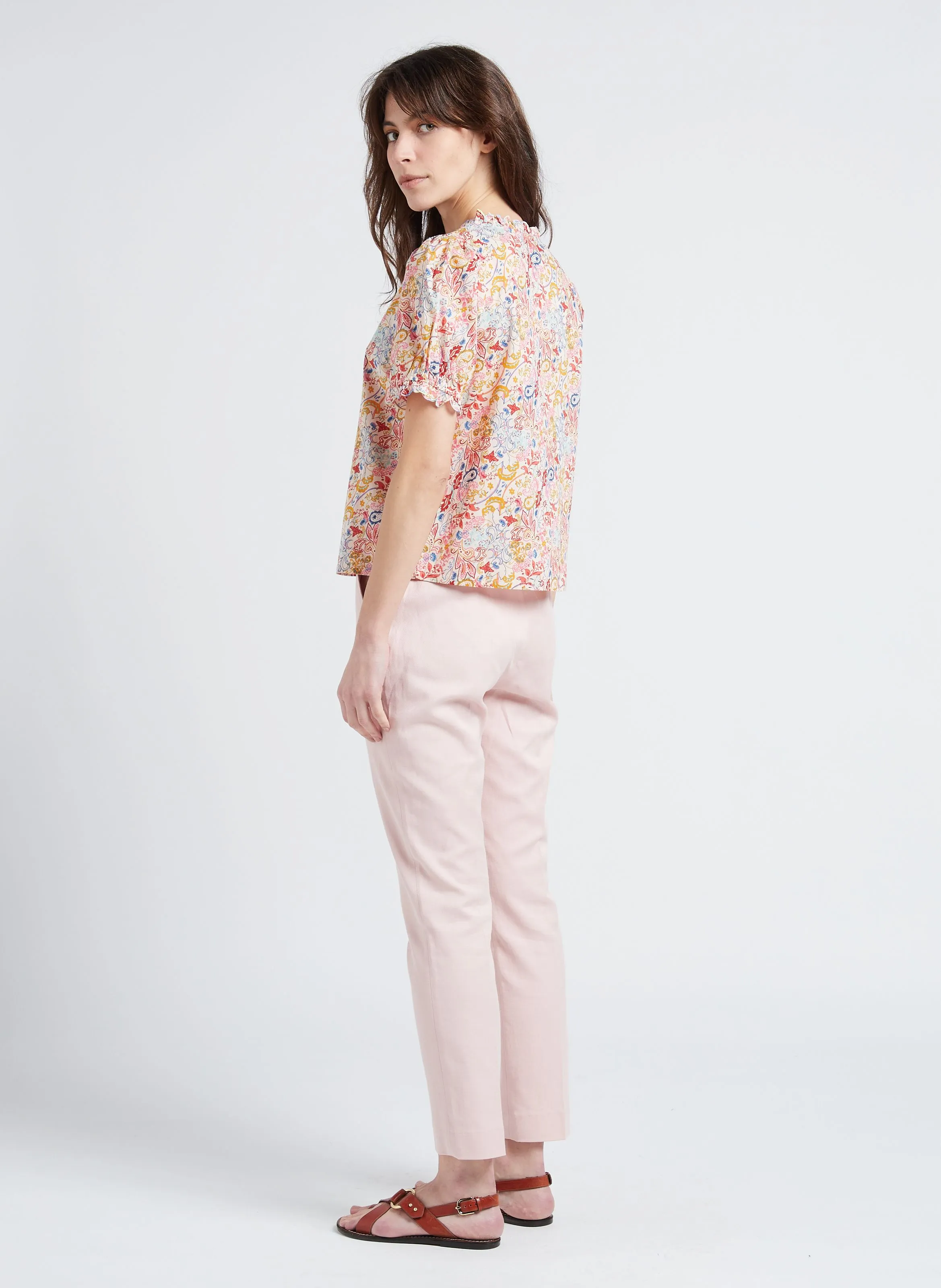 FELIX  PANTALóN RECTO DE MEZCLA DE LINO Y ALGODóN EN ROSA
