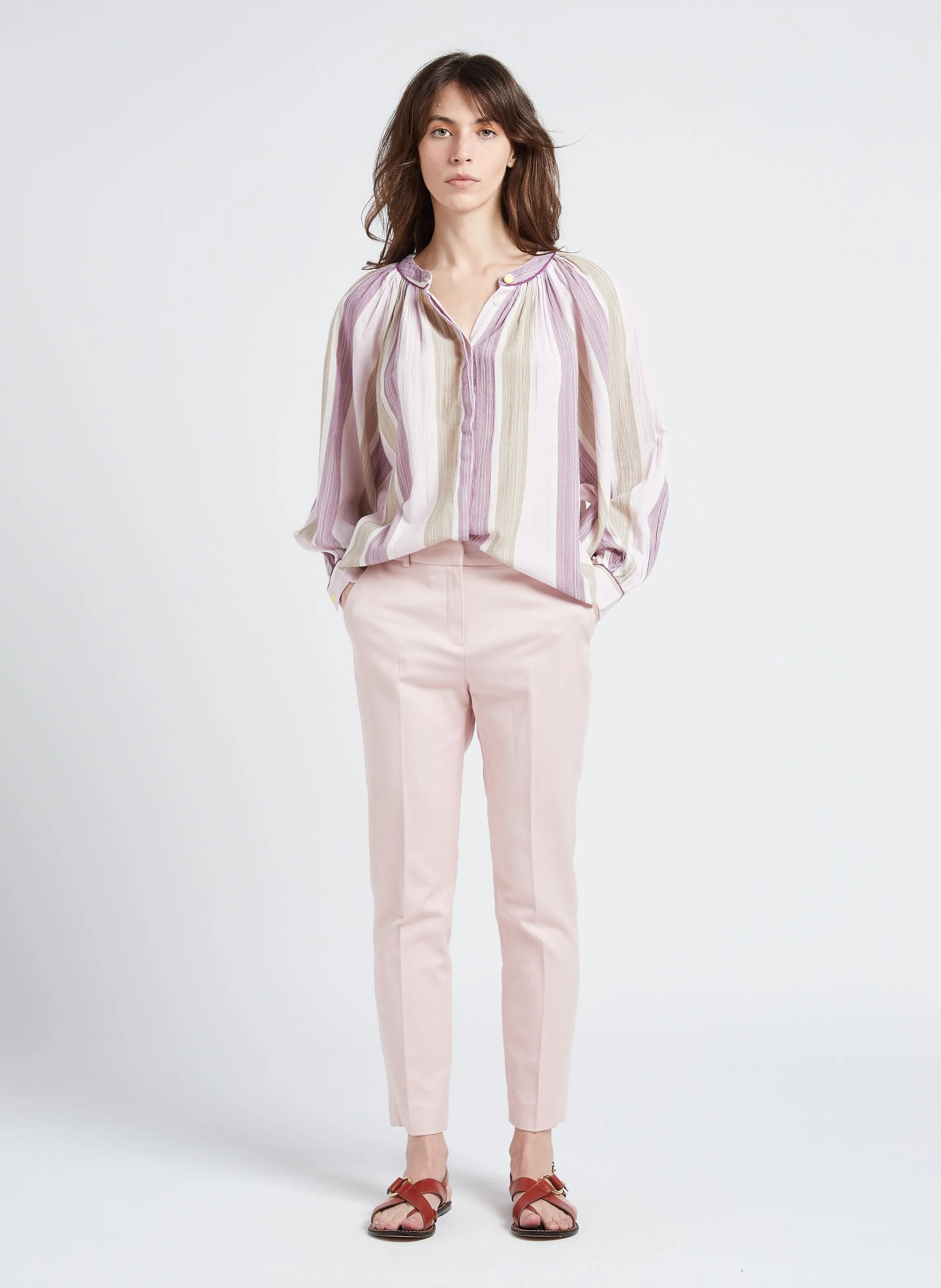FELIX  PANTALóN RECTO DE MEZCLA DE LINO Y ALGODóN EN ROSA
