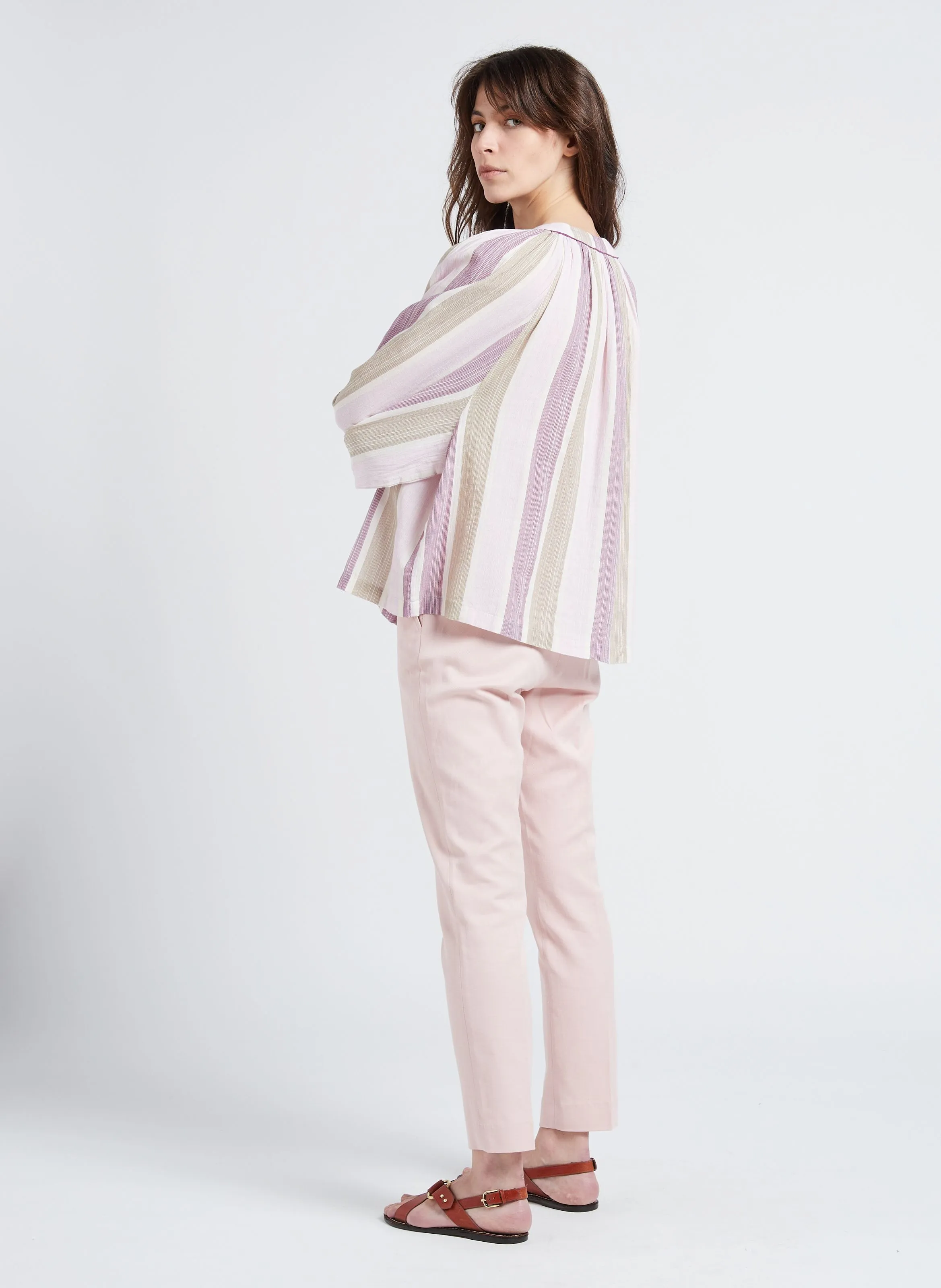FELIX  PANTALóN RECTO DE MEZCLA DE LINO Y ALGODóN EN ROSA