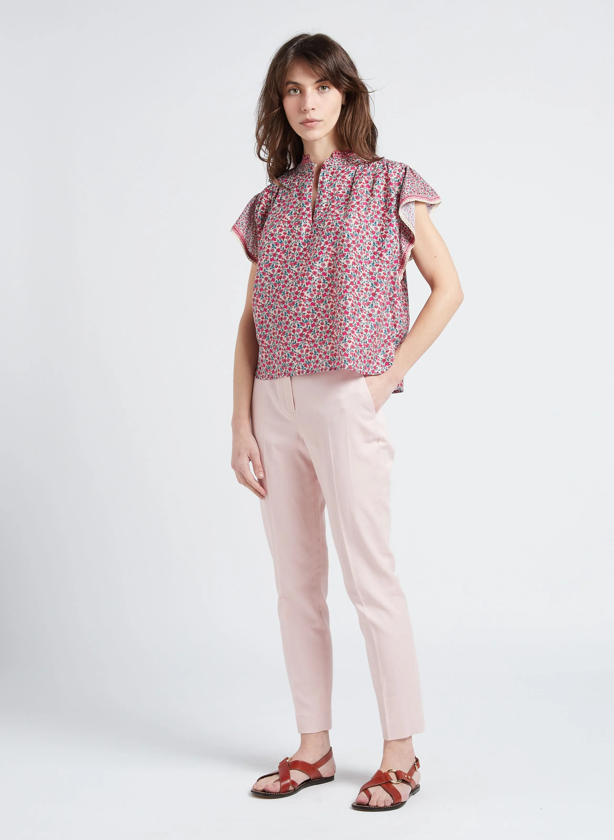 FELIX  PANTALóN RECTO DE MEZCLA DE LINO Y ALGODóN EN ROSA
