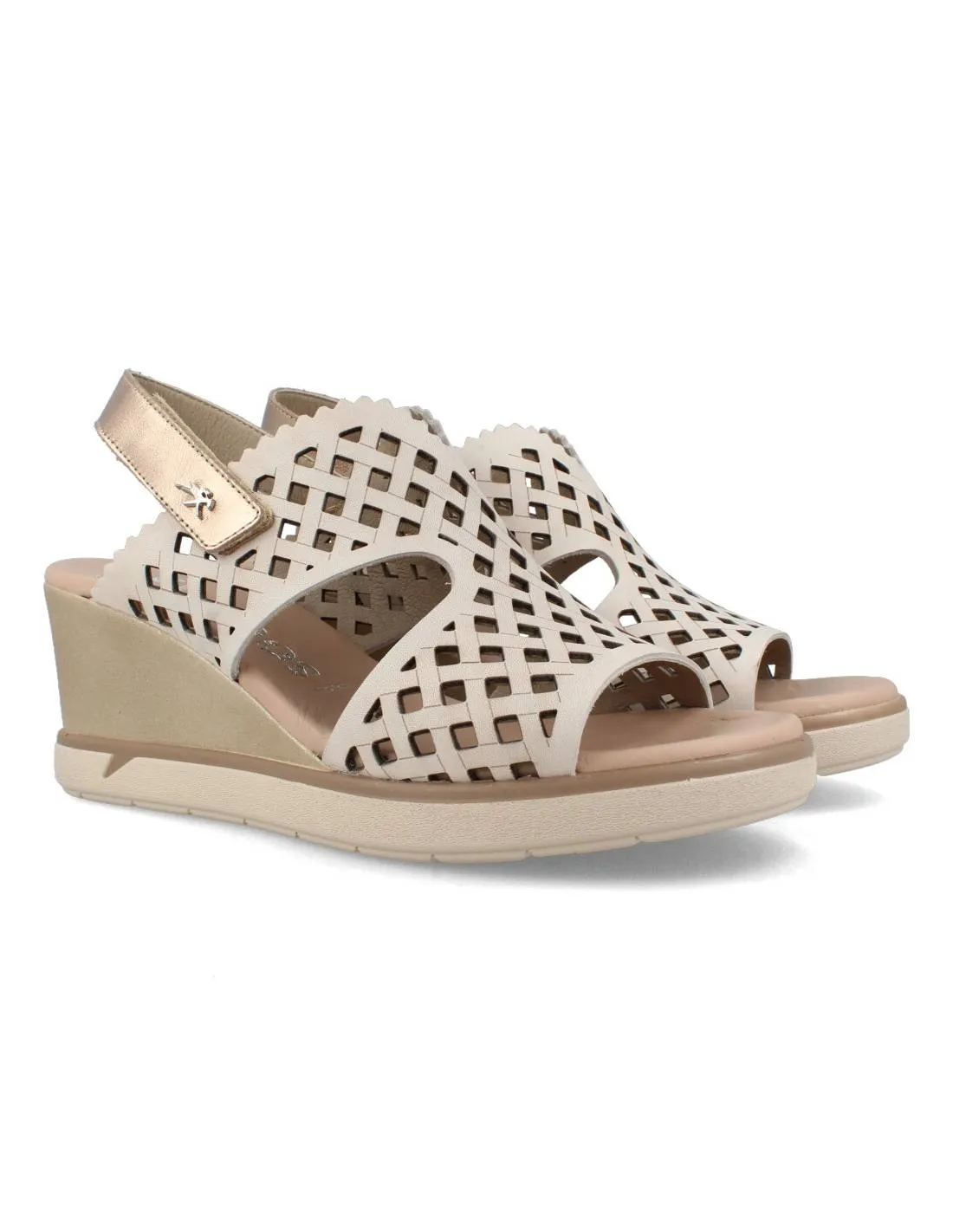 FLUCHOS  SANDALIA CUñA PIEL TIEBT LAMINADO CAVA
