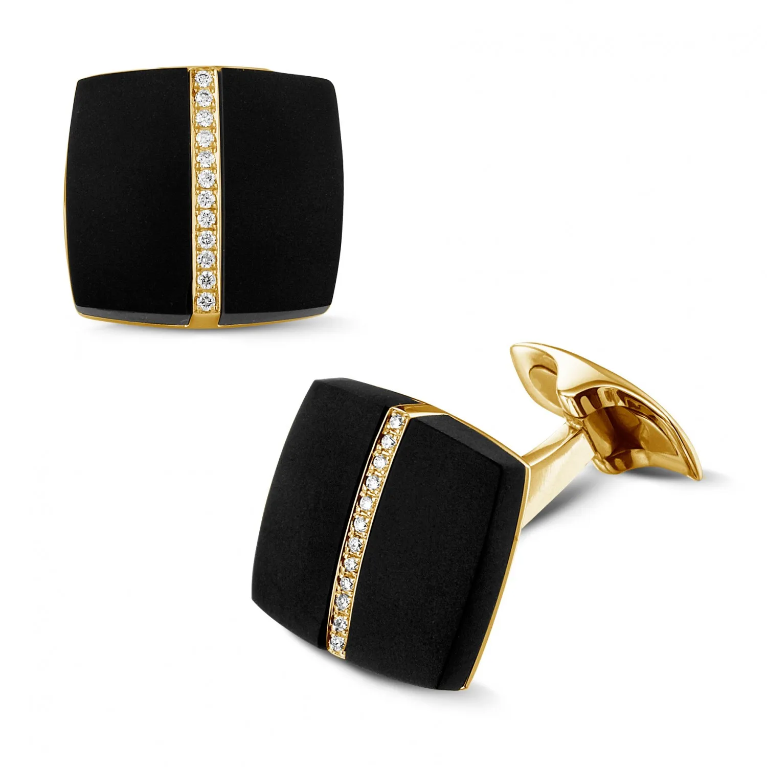 Gemelos en oro amarillo con ónix y diamantes 