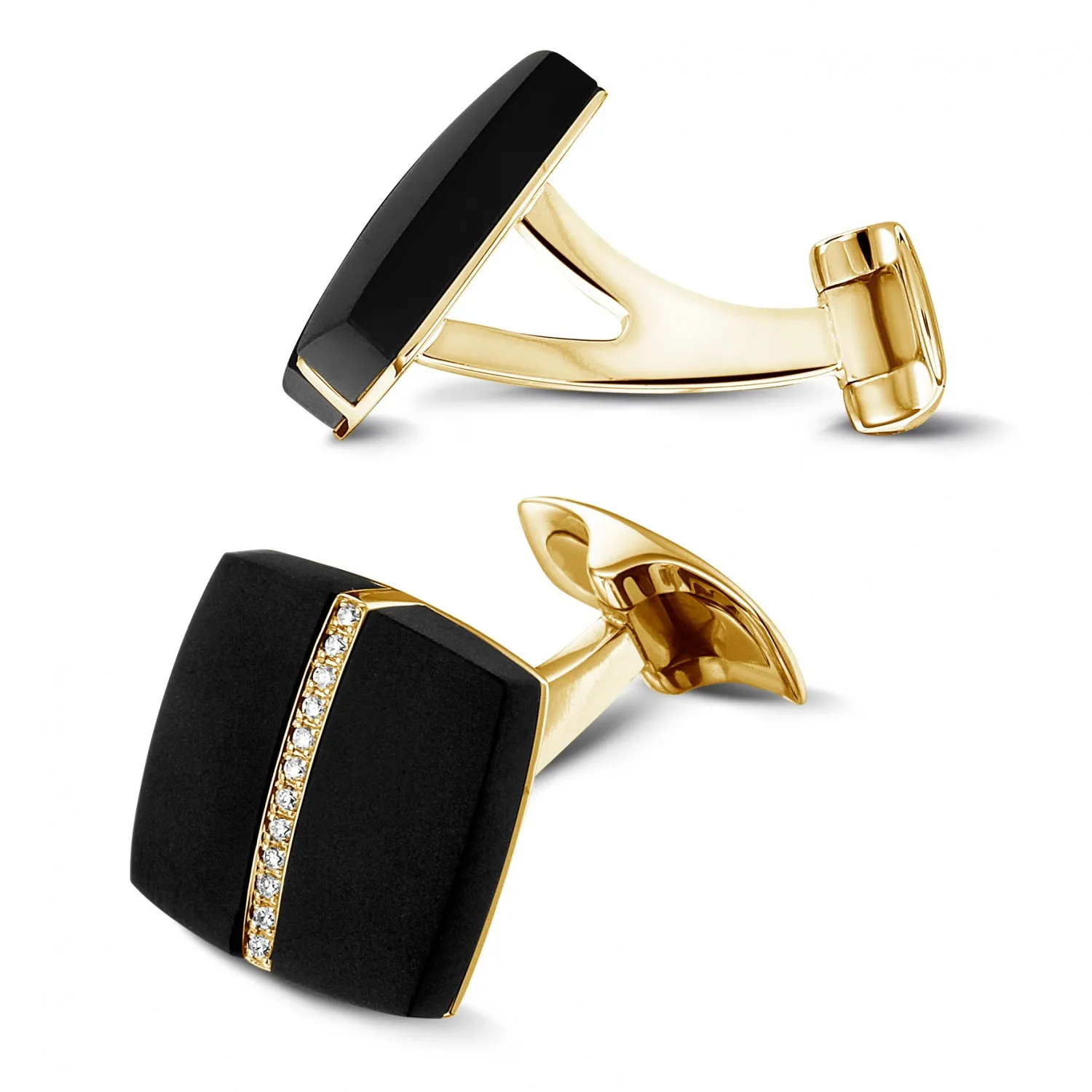 Gemelos en oro amarillo con ónix y diamantes 