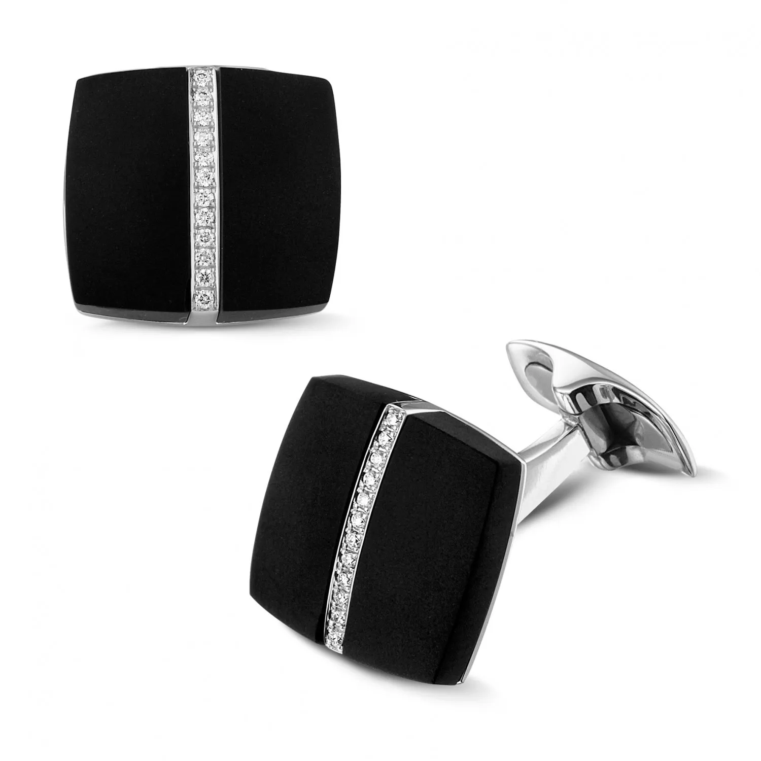 Gemelos en oro blanco con ónix y diamantes 
