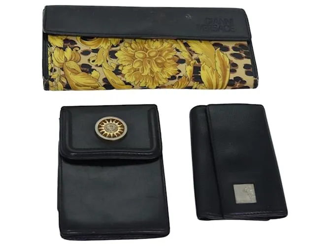 Gianni Versace Gianni Versace Barry Estuche de Llaves de Cuero 3 Piezas Negro Auth ac3163 Amarillo 