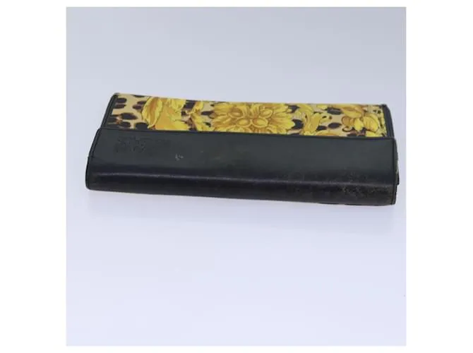 Gianni Versace Gianni Versace Barry Estuche de Llaves de Cuero 3 Piezas Negro Auth ac3163 Amarillo 