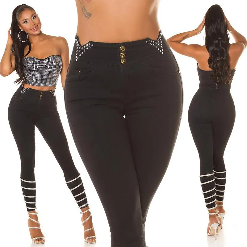 Jeans negros con piedras brillantes 