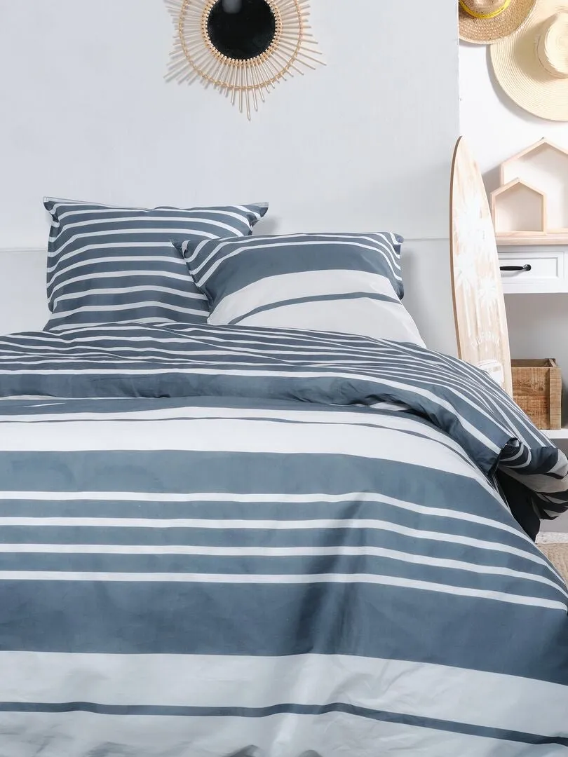 JUEGO DE CAMA A 'RAYAS'   DOBLE  AZUL