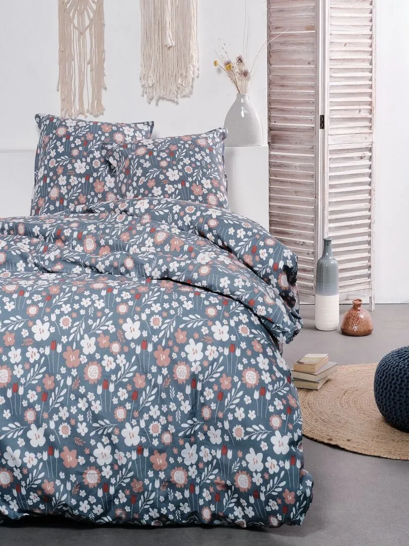 JUEGO DE CAMA DE 'FLORES'  DOBLE  GRIS