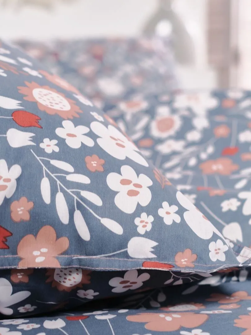 JUEGO DE CAMA DE 'FLORES'  DOBLE  GRIS