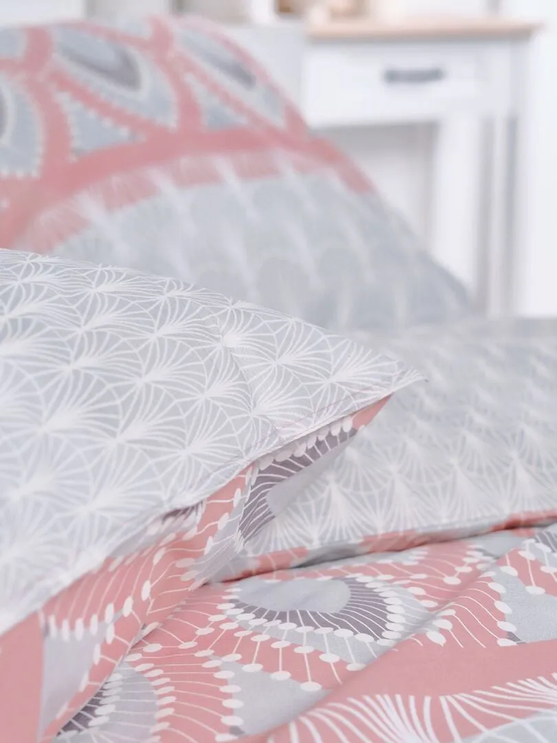 JUEGO DE CAMA ESTAMPADO  DOBLE  GRIS/ROSA
