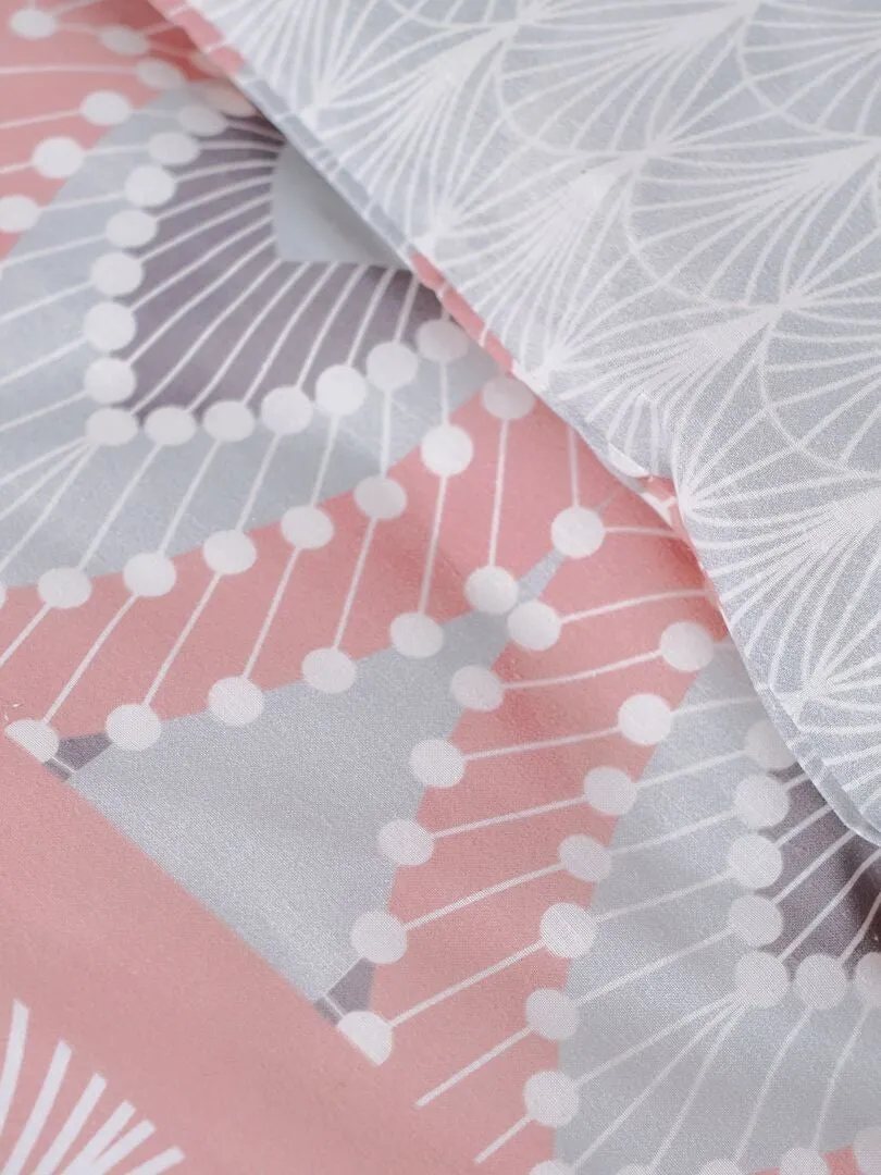 JUEGO DE CAMA ESTAMPADO  DOBLE  GRIS/ROSA