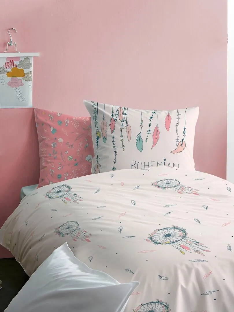 JUEGO DE CAMA INDIVIDUAL REVERSIBLE  ROSA