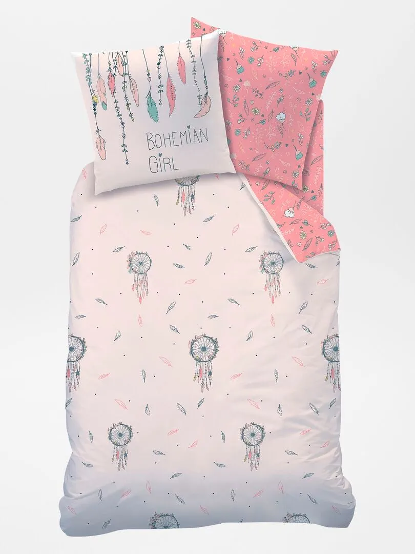 JUEGO DE CAMA INDIVIDUAL REVERSIBLE  ROSA