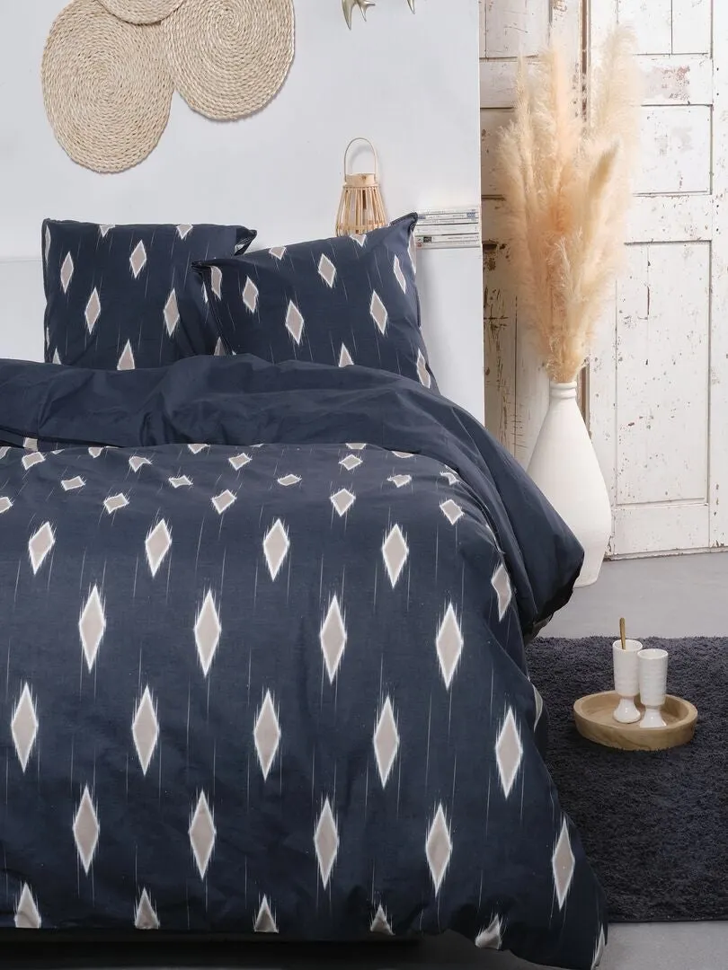 JUEGO DE CAMA 'IKAT'   DOBLE  ESTAMPADO NEGRO
