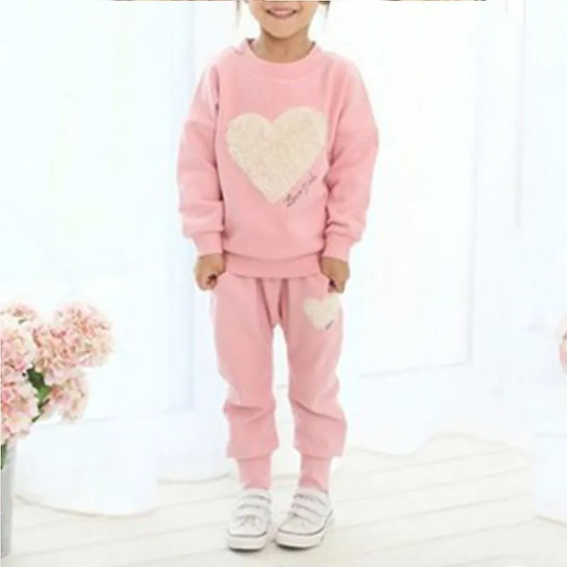 Kids Girl Tracksuit Set Casual Outfit Heart Sweatshirt Top + Pantalones Pantalones Set Ropa de Invierno