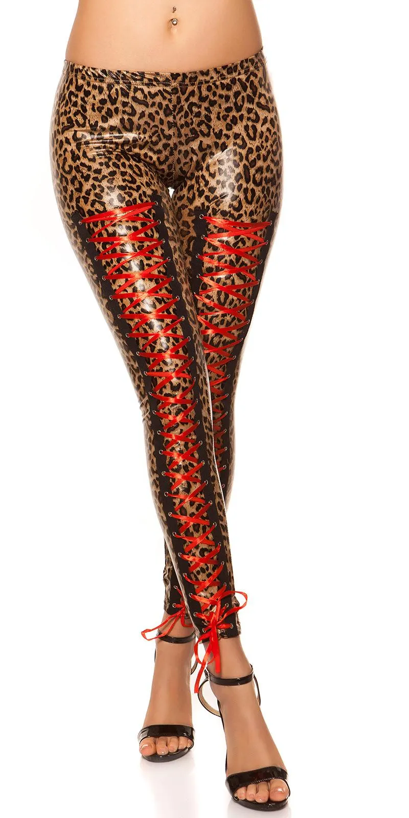 Leggings con lazos al frente efecto Piel