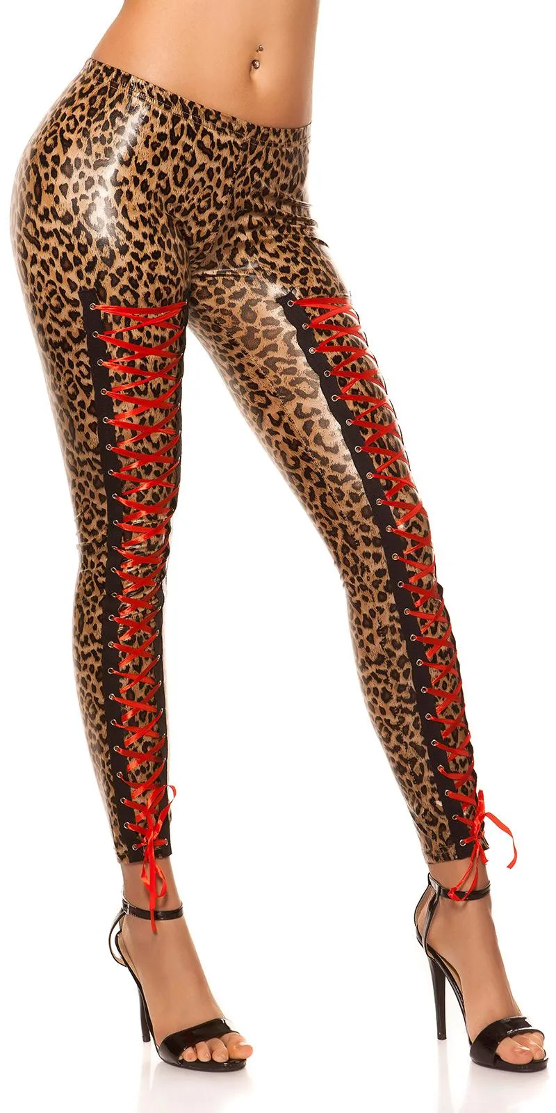 Leggings con lazos al frente efecto Piel