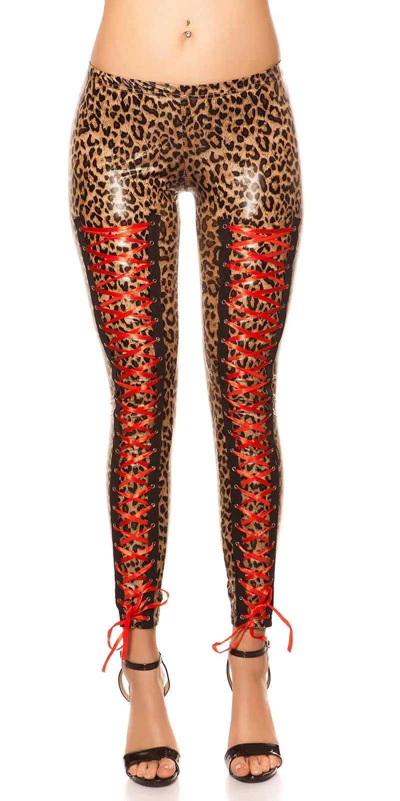 Leggings con lazos al frente efecto Piel