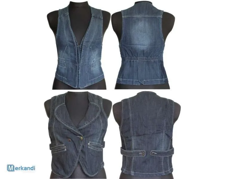 LOTE DE CHALECOS VAQUEROS DE MODA DE MUJER TALLAS MEZCLADAS XSXL