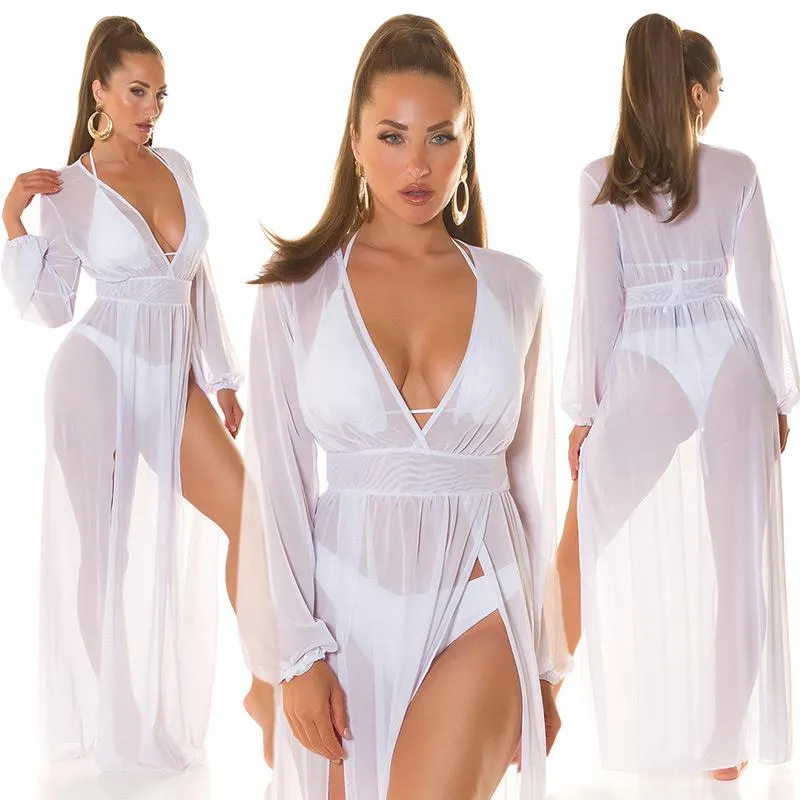 Maxi vestido blanco elegante de playa