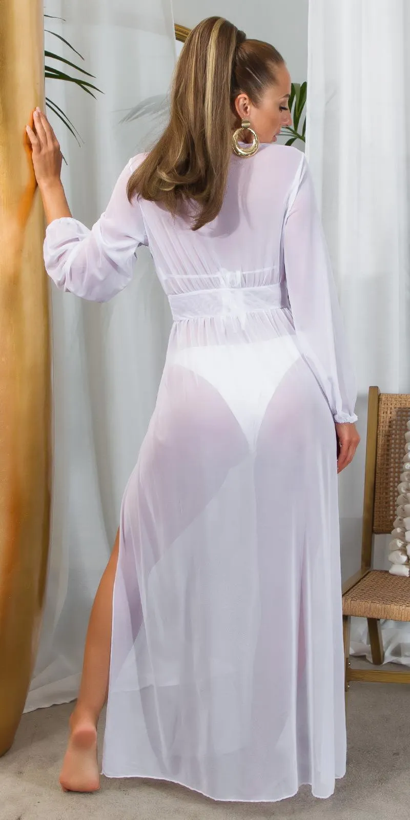 Maxi vestido blanco elegante de playa