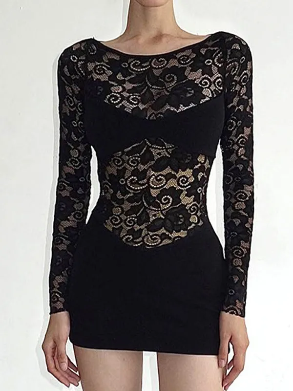 Minivestido ajustado con empalme de encaje transparente